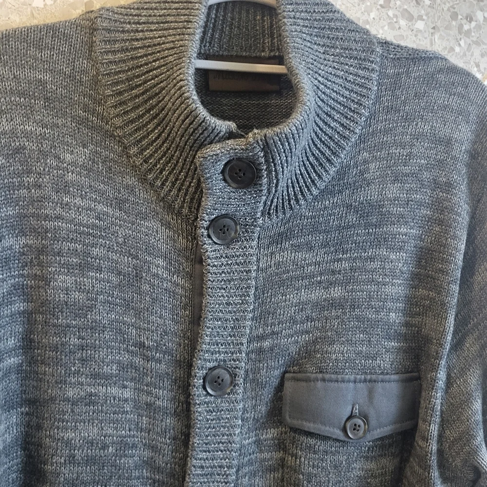 MERINO BAY, Men's Cardigan, 3 Pockets, Office, Cocktails, Business, Gray ,Size L